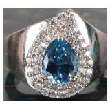1.0CT PEAR TOPAZ CZ STERLING SILVER LADIES RING