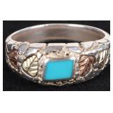 STERLING SILVER TURQUOISE LEAF LADIES RING