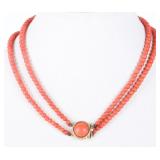 14K YELLOW GOLD CLASP BICORD RED CORAL NECKLACE
