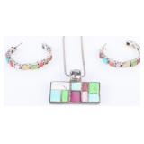 VINTAGE STERLING SILVER MULTI COLOR MOSAIC SET