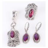 SARDA DESIGNER STERLING SILVER PINK JEWELRY SET
