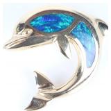14K YELLOW GOLD BLUE OPAL DOLPHIN LADIES PENDANT