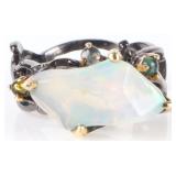 STERLING SILVER LADIES RING W/ NATURAL OPAL