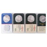 ASSORTED 1999-2003 FINE SILVER AMERICAN EAGLES(4)