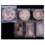 ASSORTED FINE SILVER BULLION BARS/ ROUNDS - (6)
