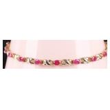 14K GOLD RUBY HUGS & KISSES LADIES TENNIS BRACELET