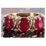 2.25CTW RED RUBY & DIAMOND 14K YELLOW GOLD RING