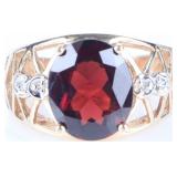 10K YELLOW GOLD GARNET DIAMOND LADIES RING