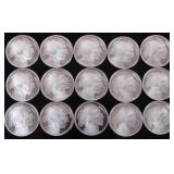 FINE SILVER ROLL OF 15 ONE OZT BUFFALO ROUNDS