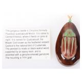 14K GOLD EMERALD CHRYSINA BEETLE PENDANT