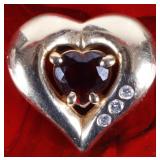 14K YELLOW GOLD LADIES PENDANT W/ DIAS & GARNET