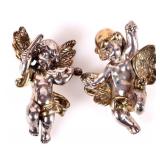 VINTAGE STERLING SILVER CHERUB PUFF BROOCHES