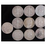 90% SILVER ASSORTED U.S. HALF DOLLARS - (10)