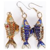 VTG CHINESE CLOISONNE 3D KOI EARRINGS & PENDANT