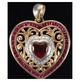 STERLING SILVER LADIES GOLD-TONE PENDANT W/ RUBIES