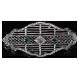 ANTIQUE FILIGREE 10K WHITE GOLD CZ LADIES  PIN