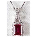 1.75CT RUBY & QUARTZ STERLING PENDANT NECKLACE