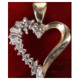 10K YELLOW GOLD LADIES HEART PENDANT W/ DIAMONDS