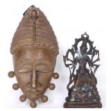 BRONZE KALI STATUE & BRONZE AFRICAN WALL MASK
