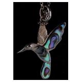 STERLING SILVER MOP HUMMINGBIRD NECKLACE+EARRINGS