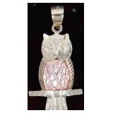 14K YELLOW AND ROSE GOLD OWL LADIES PENDANT