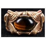 9K YELLOW GOLD CABOCHON TIGER'S EYE MEN'S RING