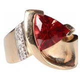 10K YELLOW GOLD PADPARADSCHA SAPPHIRE DIAMOND RING