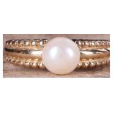 14K YELLOW GOLD PEARL TEXTURED LADIES RING
