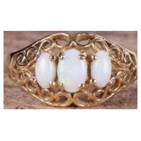 14K YELLOW GOLD OPAL FILIGREE LADIES RING