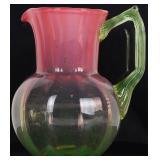 OMBRE URANIUM & CRANBERRY GLASS PITCHER.