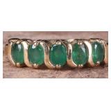 14K YELLOW GOLD OVAL FACETED EMERALD LADIES RING
