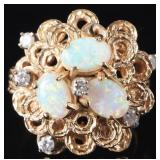 14K YELLOW GOLD LADIES RING W/ DIAMONDS & OPAL