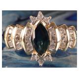 14K YELLOW GOLD LADIES RING W DIAMONDS & SAPPHIRE