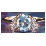 14K YELLOW GOLD LADIES RING W/ DIAMONDS & AQUAMRNE