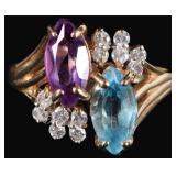 14K YELLOW GOLD LADIES RING W/ DIAS TOPAZ & AMETH