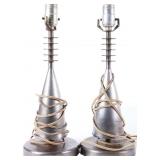 ART DECO MACHINE AGE METAL TABLE LAMP PAIR