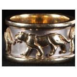 DISTINCTIVE 14K GOLD WALKING PANTHERS LADIES RING
