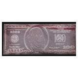 FINE SILVER 4 OZT 2002 $100 BEN FRANKLIN BANKNOTE