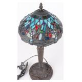 VINTAGE TIFFANY STYLE DRAGONFLY STAINED GLASS LAMP