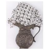 VINTAGE LARGE STERLING SILVER RHINESTONE BROOCH