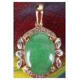 14K YELLOW GOLD LADIES PENDANT W/ JADE & DIAMONDS