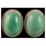 14K YELLOW GOLD LADIES EARRINGS W/ GREEN AGATE