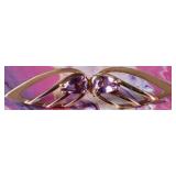 14K YELLOW GOLD LADIES LEAF EARRINGS W/ AMETHYST