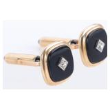 KREMENTZ BLACK ONYX AND GOLD-TONE MEN'S CUFFLINKS