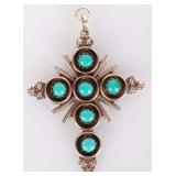 VINTAGE MYRA QUALO 0.925 TURQUOISE CROSS PENDANT