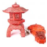 ORIENTAL CERAMIC LAWN ORNAMENTS LOT OF THREE