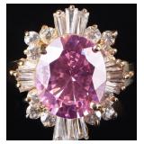 10K YELLOW GOLD LADIES RING W/ DIAMONDS & TOURM