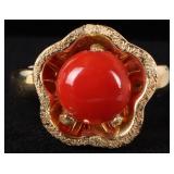 18K YELLOW GOLD FLORAL RING W/ JASPER STIGMA