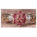 14K YELLOW GOLD ROSE QUARTZ DIAMOND LADIES RING