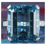 14K WHITE GOLD AQUA DIAMOND LADIES RING